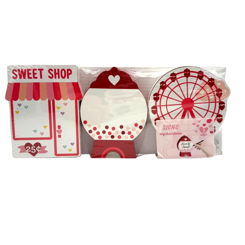 TARGET NEW Bullseye Playground Valentine's Wood Dry Erase Signs Set of 3 Sweet‎